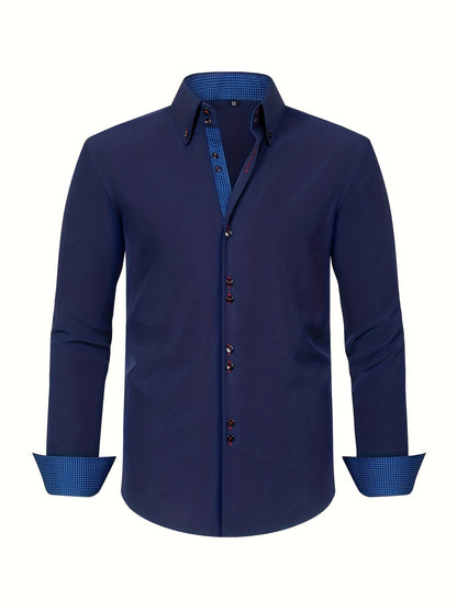 Men's Long Sleeve Button Down Shirt Contrast Trim