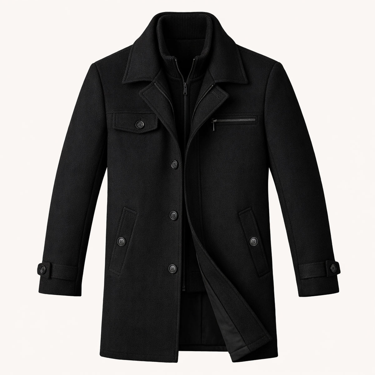 Men's Wool Blend Smart Jacket Zipper Button Closure - VibreMode