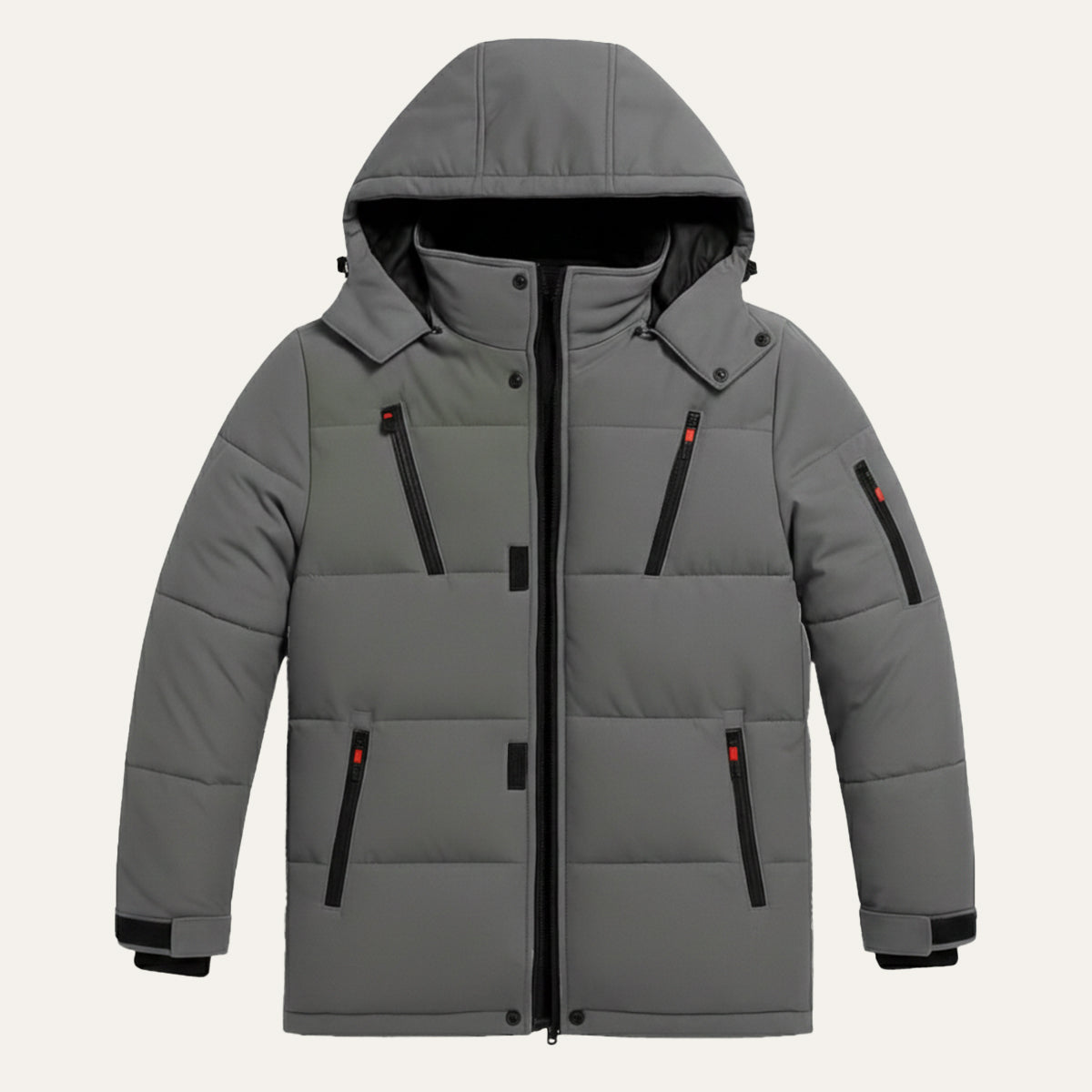Men's Warm Puffer Coat Hooded Winter Zipper Pockets