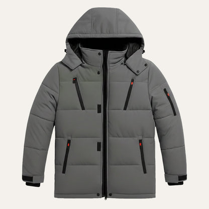 Men's Warm Puffer Coat Hooded Winter Zipper Pockets