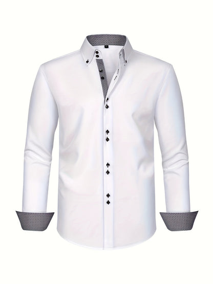Men's Long Sleeve Button Down Shirt Contrast Trim