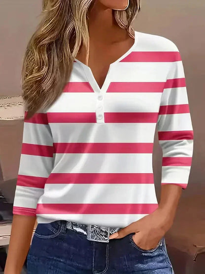 Women's Striped V-Neck Blouse