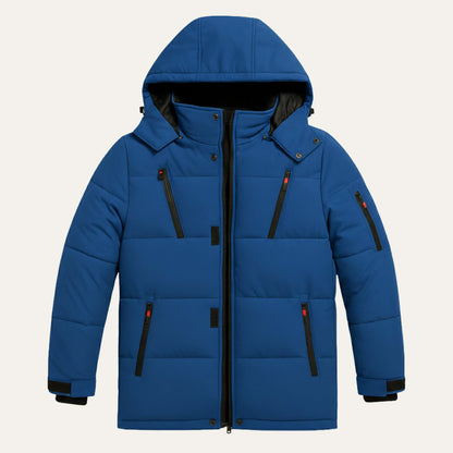 Men's Warm Puffer Coat Hooded Winter Zipper Pockets