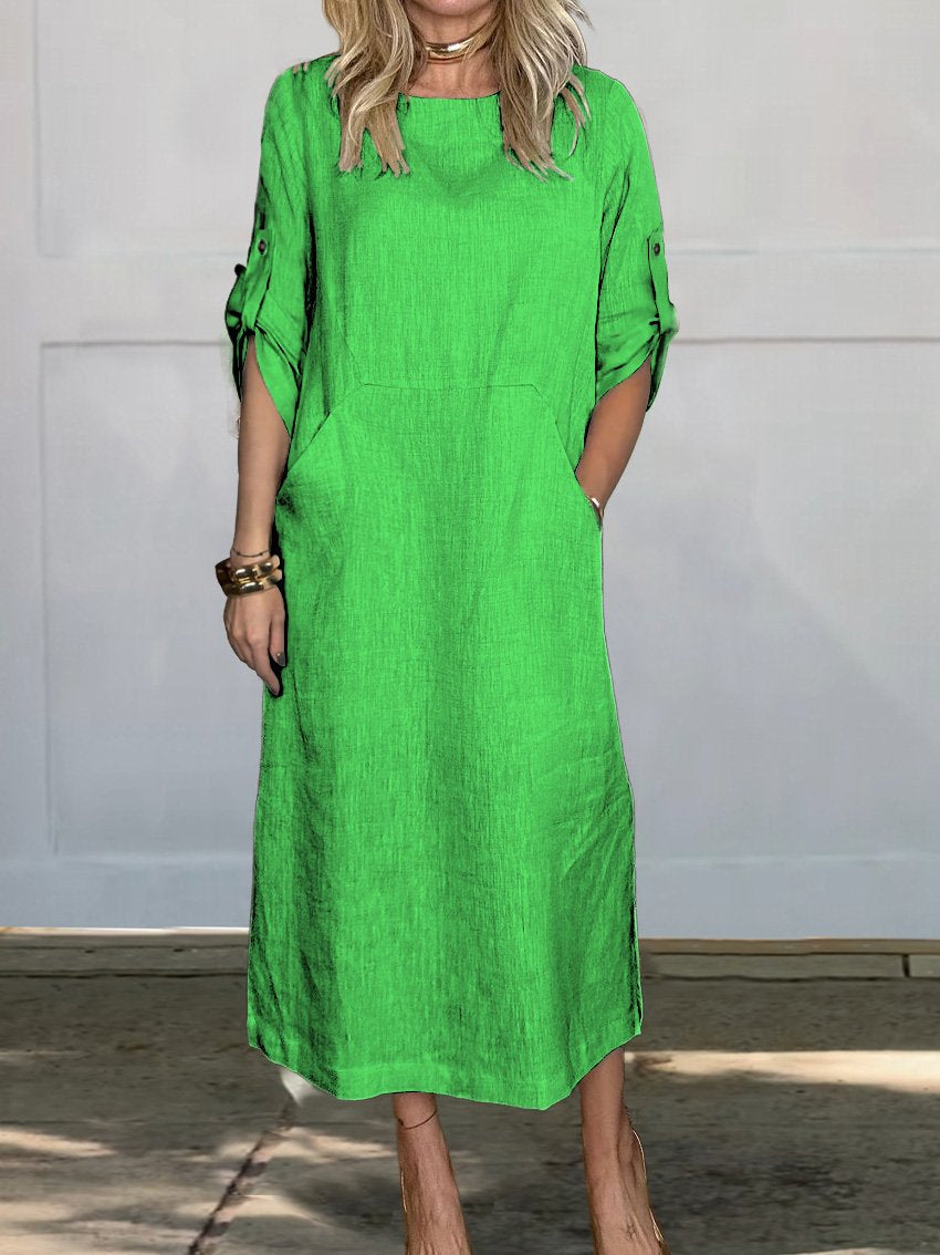 Simple Linen V Neck Summer Dress for Women