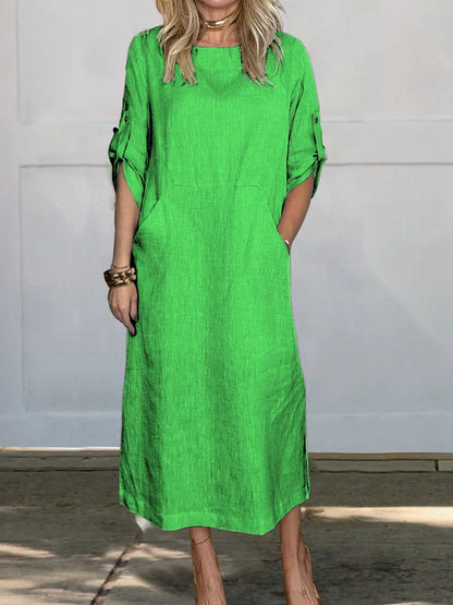 Simple Linen V Neck Summer Dress for Women