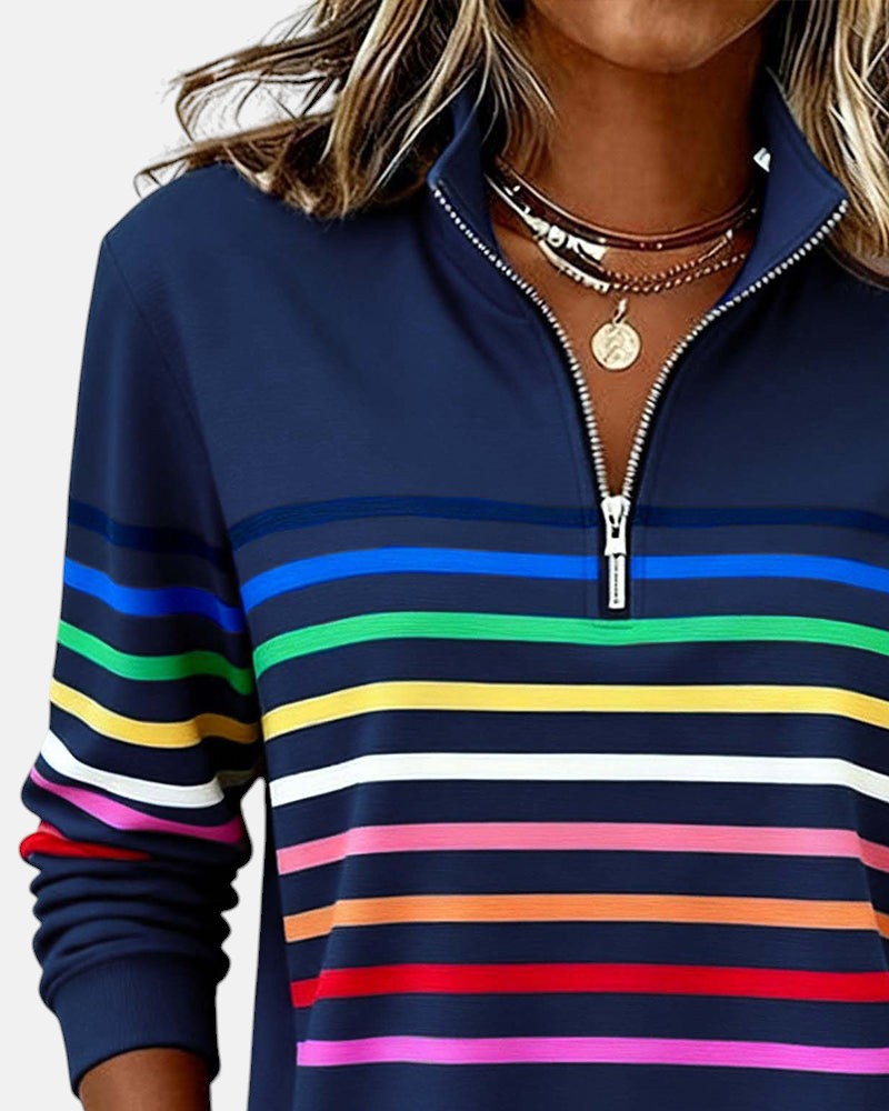 Rainbow Striped Zip Sweatshirt
