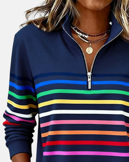 Rainbow Striped Zip Sweatshirt