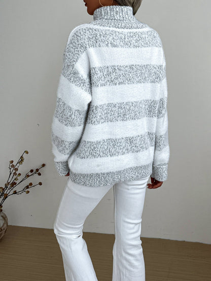 Women's Striped Turtleneck Sweater Soft