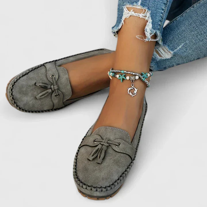 Women's Suede Loafers Slip-On Flat Shoes Brown