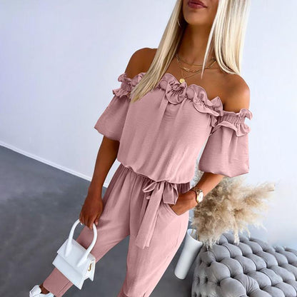 Elegant Cold Shoulder Ruffle Waist Jumpsuit