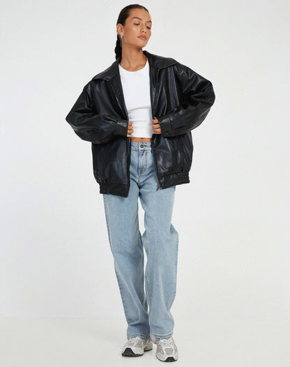 Women's Faux Leather Jacket Oversized Comfortable Black
