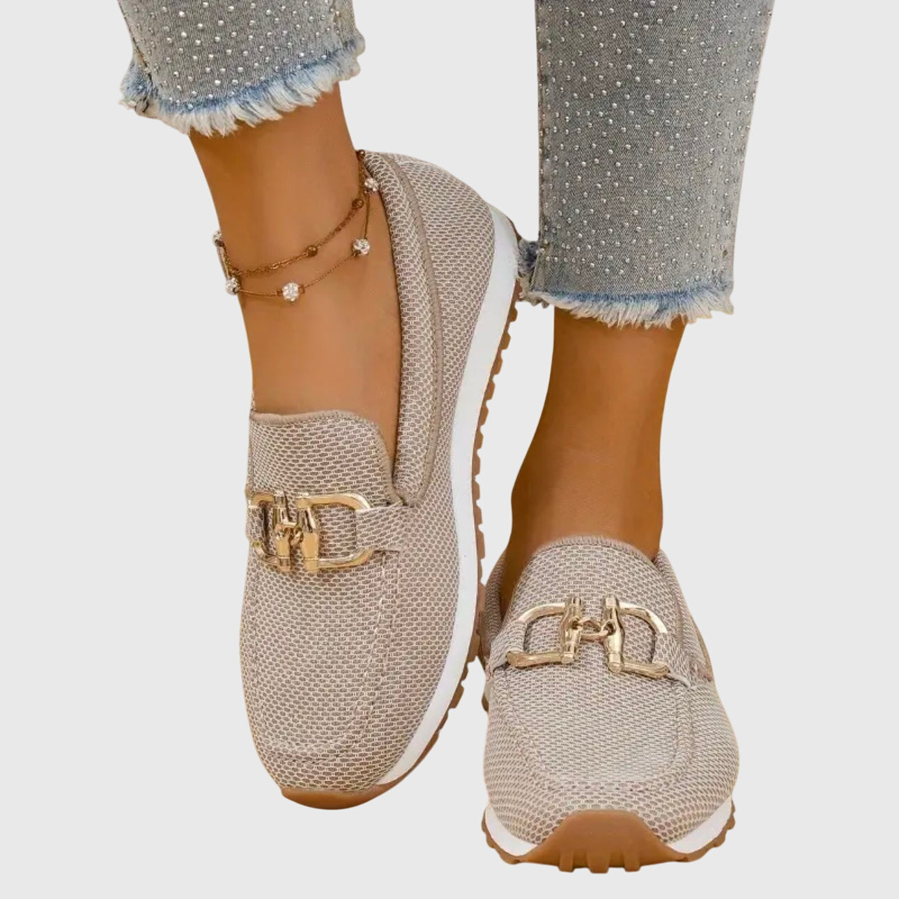 Comfortable Women's Slip On Loafers with Metal Detail