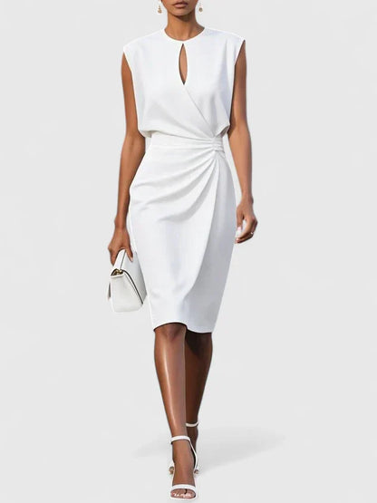 Elegant Ladies Cap Sleeveless Ruched Dress