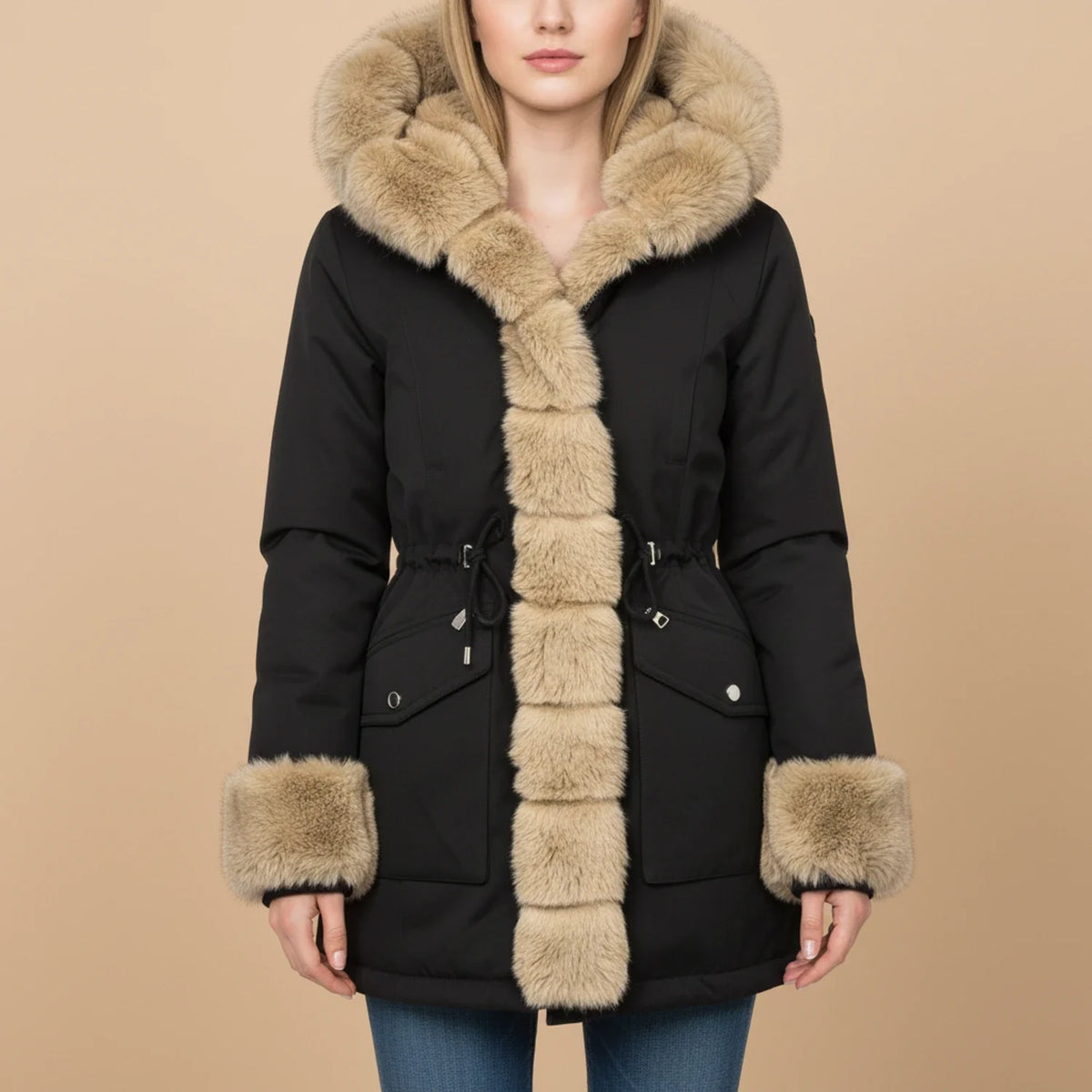 Women's Hooded Winter Jacket Faux Fur Trim