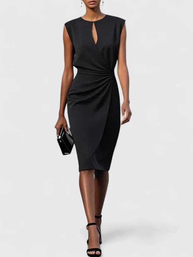 Elegant Ladies Cap Sleeveless Ruched Dress