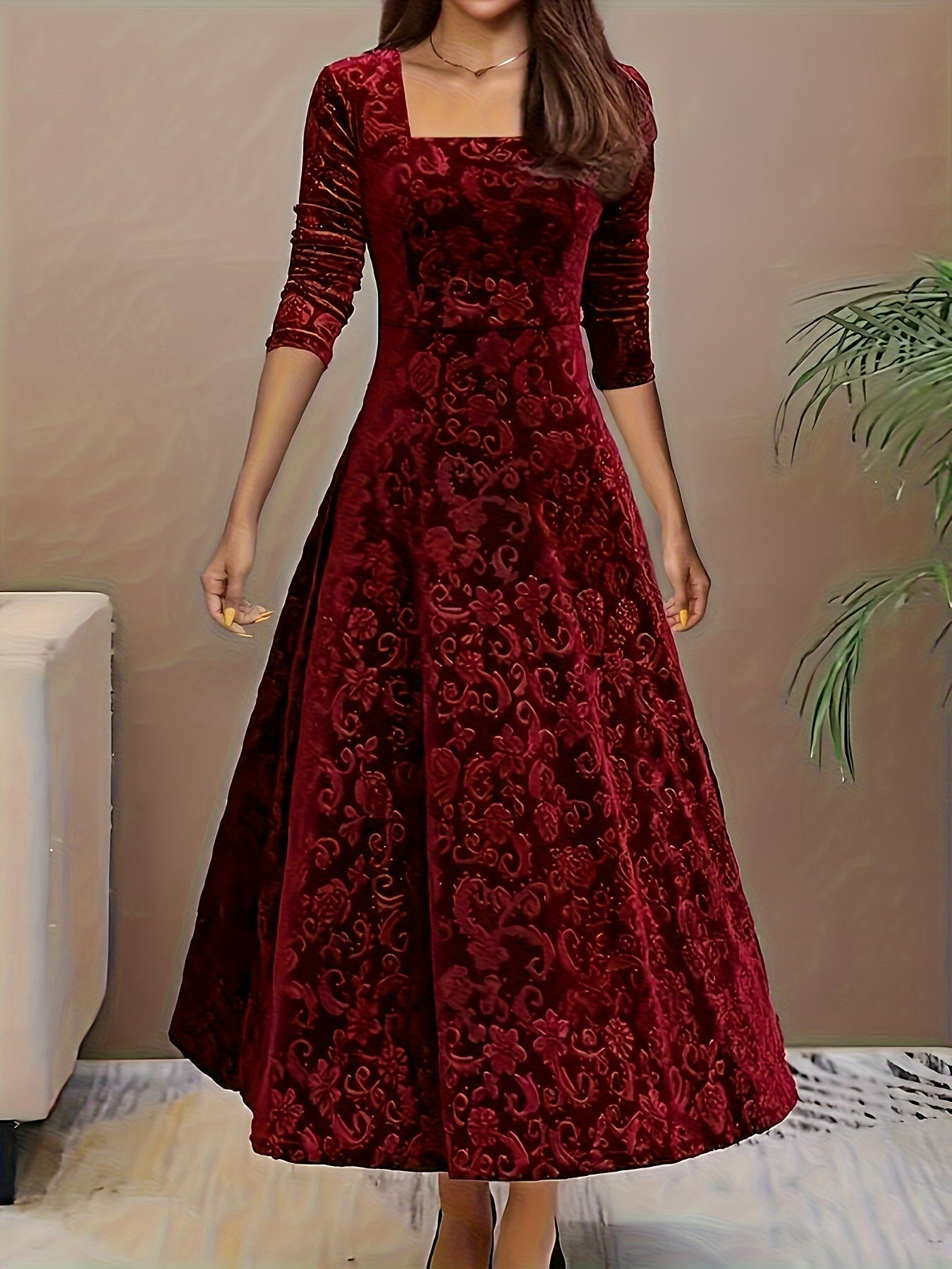 Warm Women's Long Sleeve Winter Maxi Dress - VibreMode