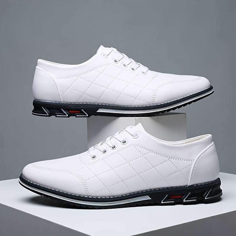 Men's Quilted Lace-Up Shoes Leather Sport Sole Comfortable Black