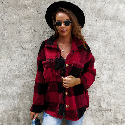 Women's Plush Fur Coat Checkered Warm Winter