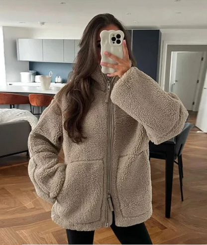 Women's Relaxed Fit Zip Up Coat - VibreMode