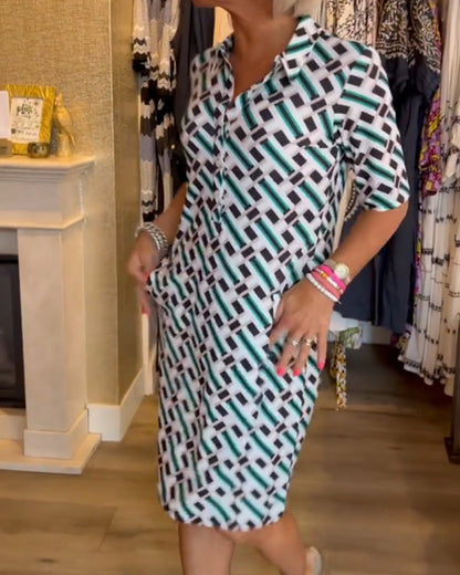 Trendy Graphic Print V Neck Dress