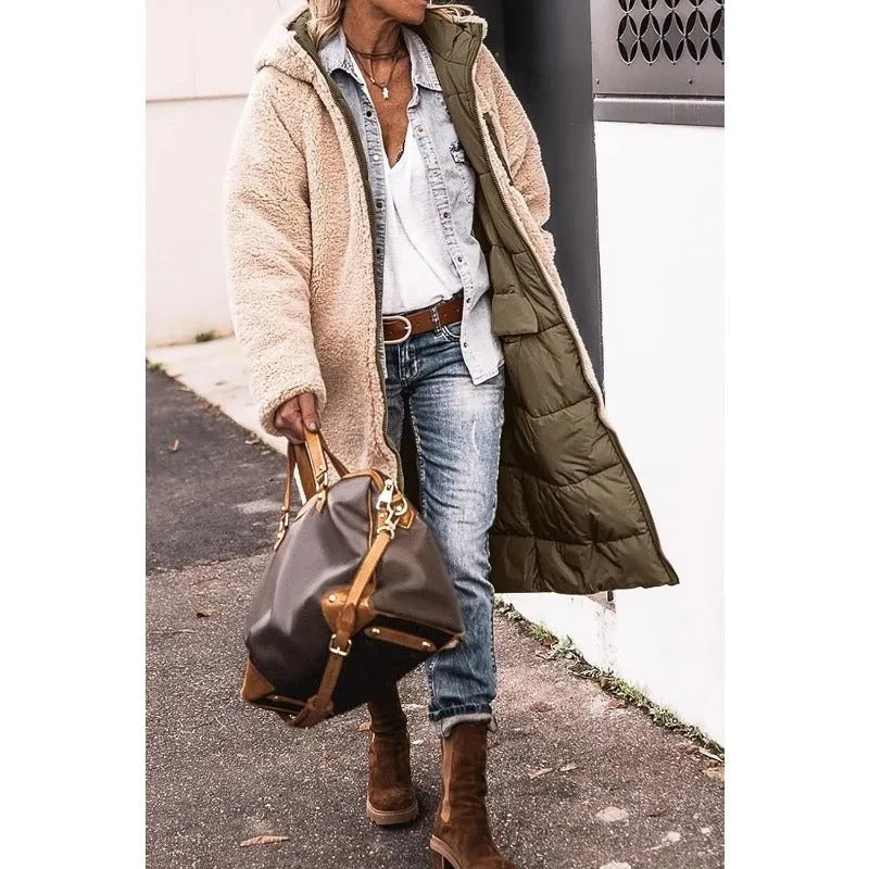 Women's Longline Puffer Jacket Sherpa Lining
