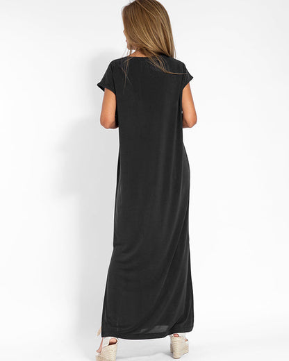 Pink Women's V Neck Summer Maxi Dress
