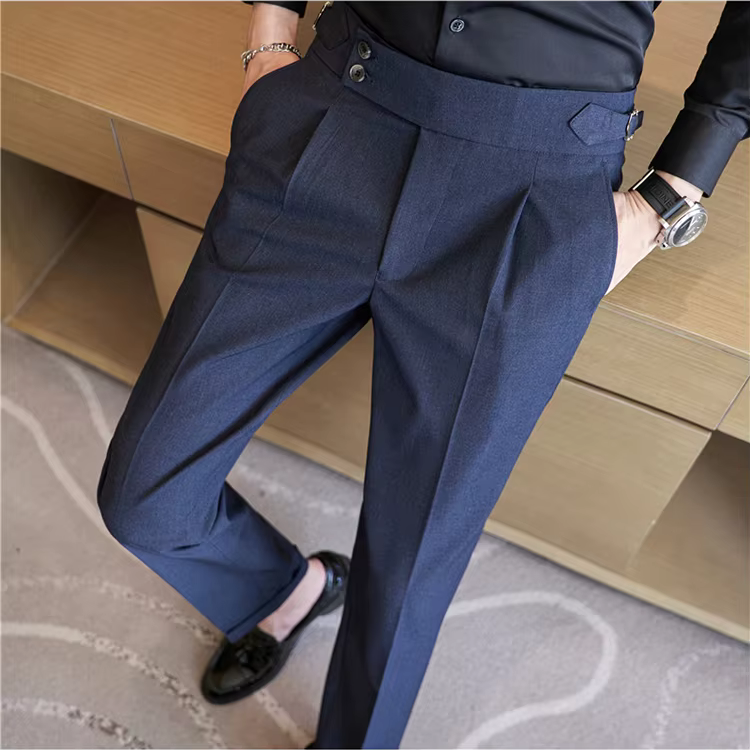 Men's Double Pleat High Waist Trousers