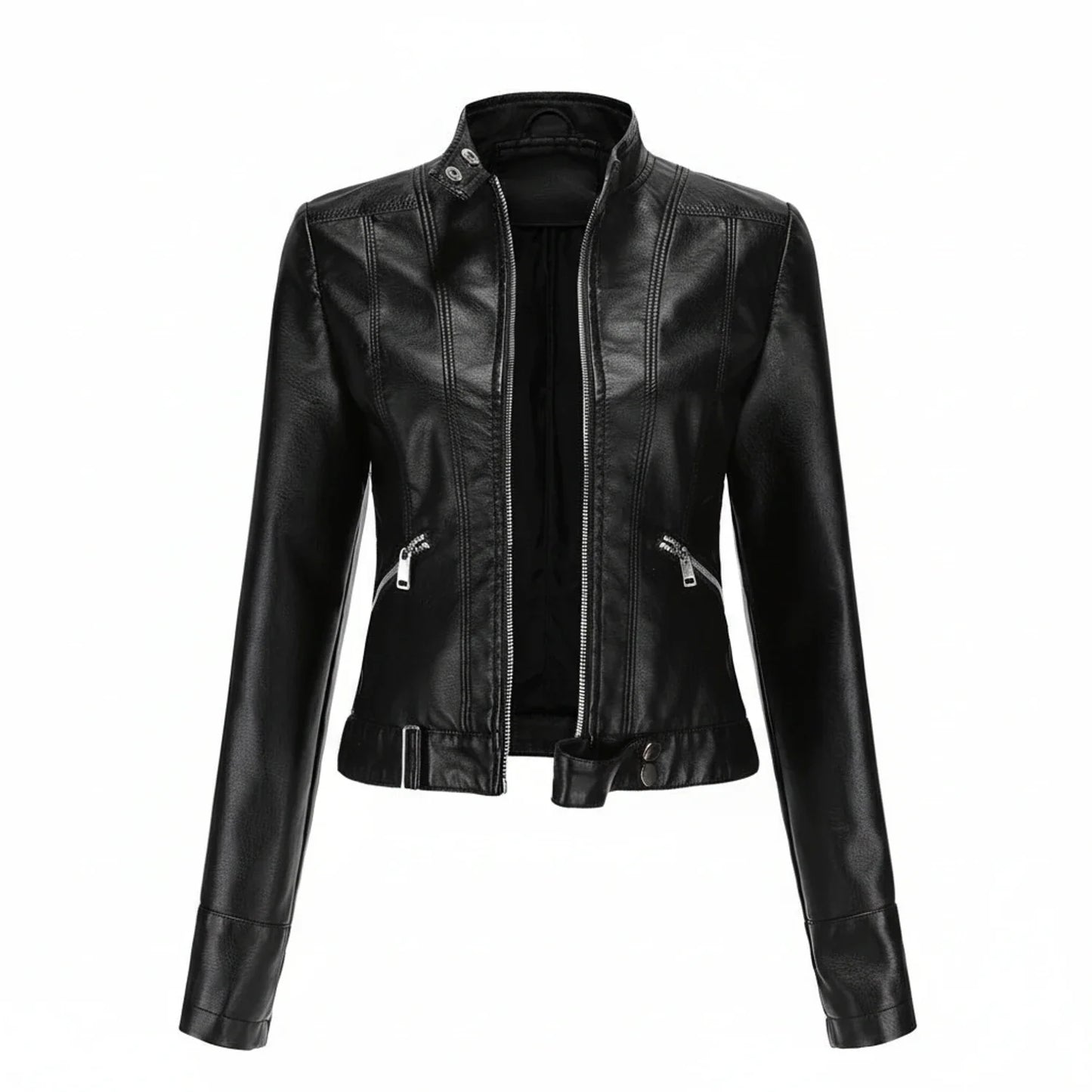 Women's Fitted Biker Leather Jacket - VibreMode