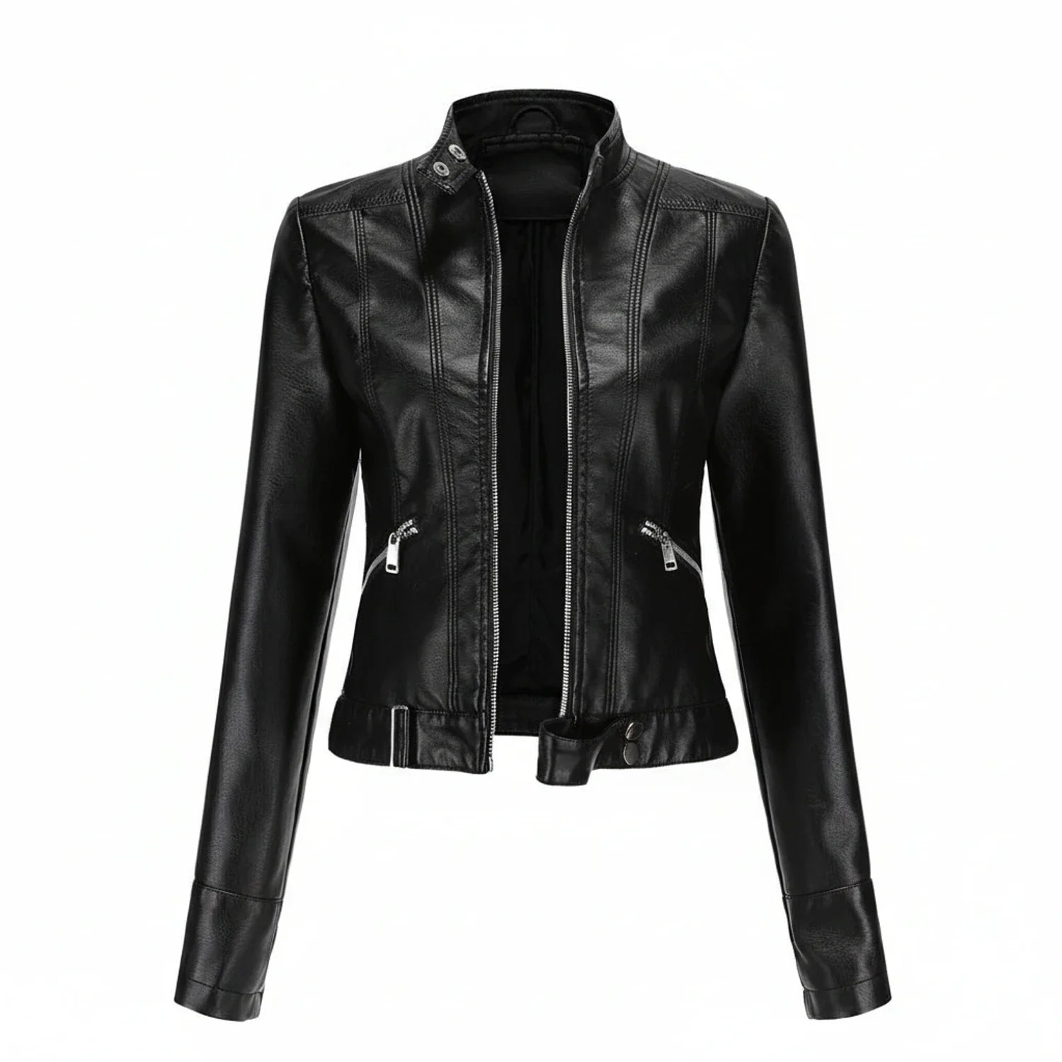Women's Fitted Biker Leather Jacket - VibreMode