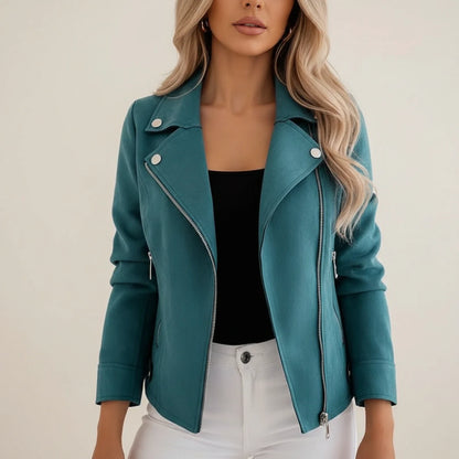 Women's Fitted Leather Biker Jacket - VibreMode