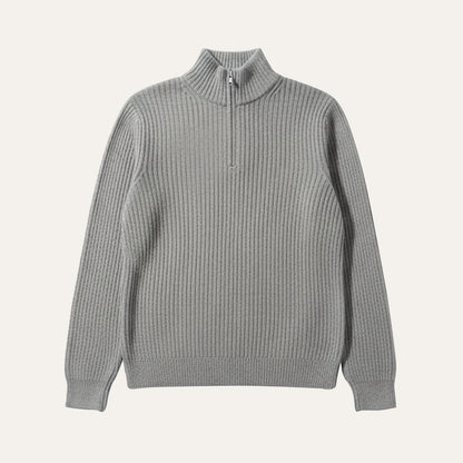 Men's Quarter Zip Ribbed Knit Sweater