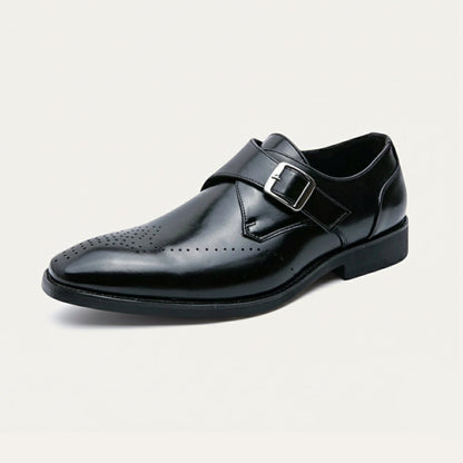 Men's Italian Leather Dress Shoes Buckle Asiago Formal Black - VibreMode