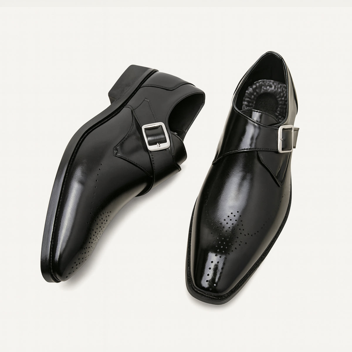Men's Italian Leather Dress Shoes Buckle Asiago Formal Black