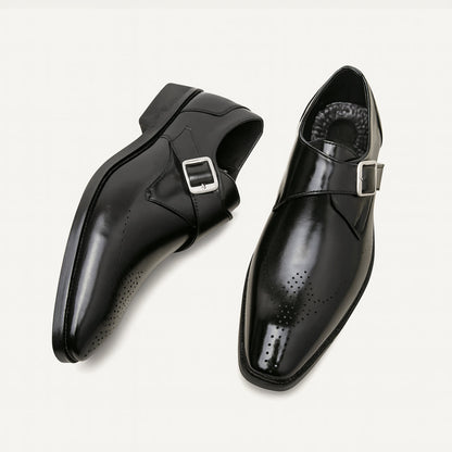Men's Italian Leather Dress Shoes Buckle Asiago Formal Black