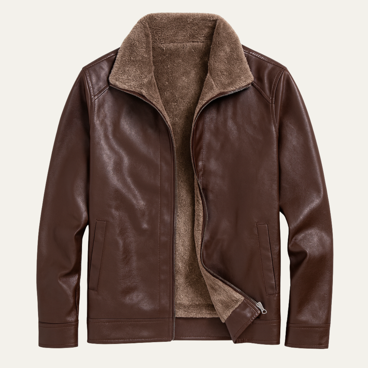 Men's Leather Jacket Fleece Lined Zip Up Coat - VibreMode