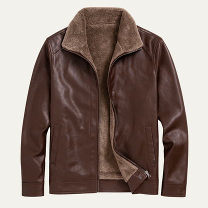 Men's Leather Jacket Fleece Lined Zip Up Coat - VibreMode