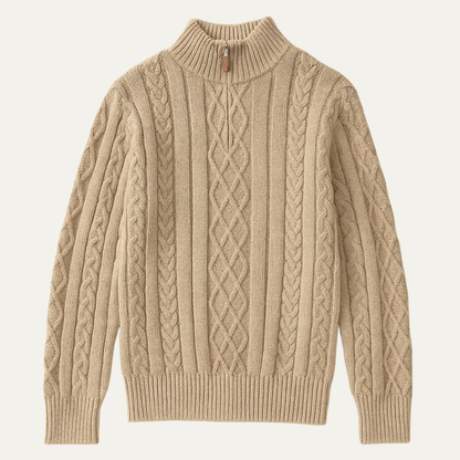 Men's Cable Knit Half Zip Sweater Warm Chunky Knit - VibreMode
