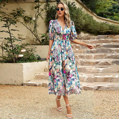Women's Casual V Neck Mid Length Dress