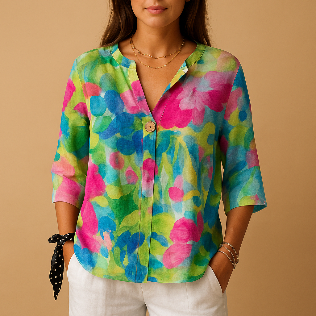 Women's Floral Button-Up Blouse - VibreMode