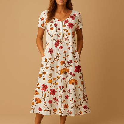 Floral casual dress for women with a flattering fit and feminine design, perfect for work, daily wear, and relaxed outings.