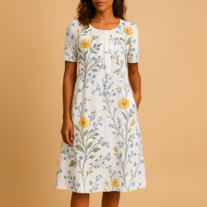 Floral cotton casual dress for women with soft breathable fabric and flattering fit, ideal for brunch, casual days, and summer outings.
