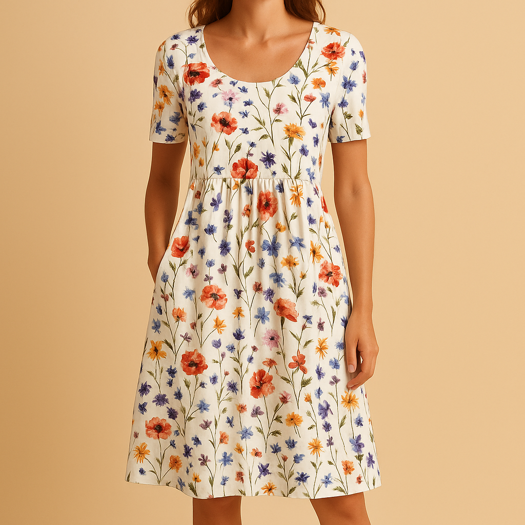 Floral cotton casual dress for women with soft breathable fabric and flattering fit, ideal for brunch, casual days, and summer outings.