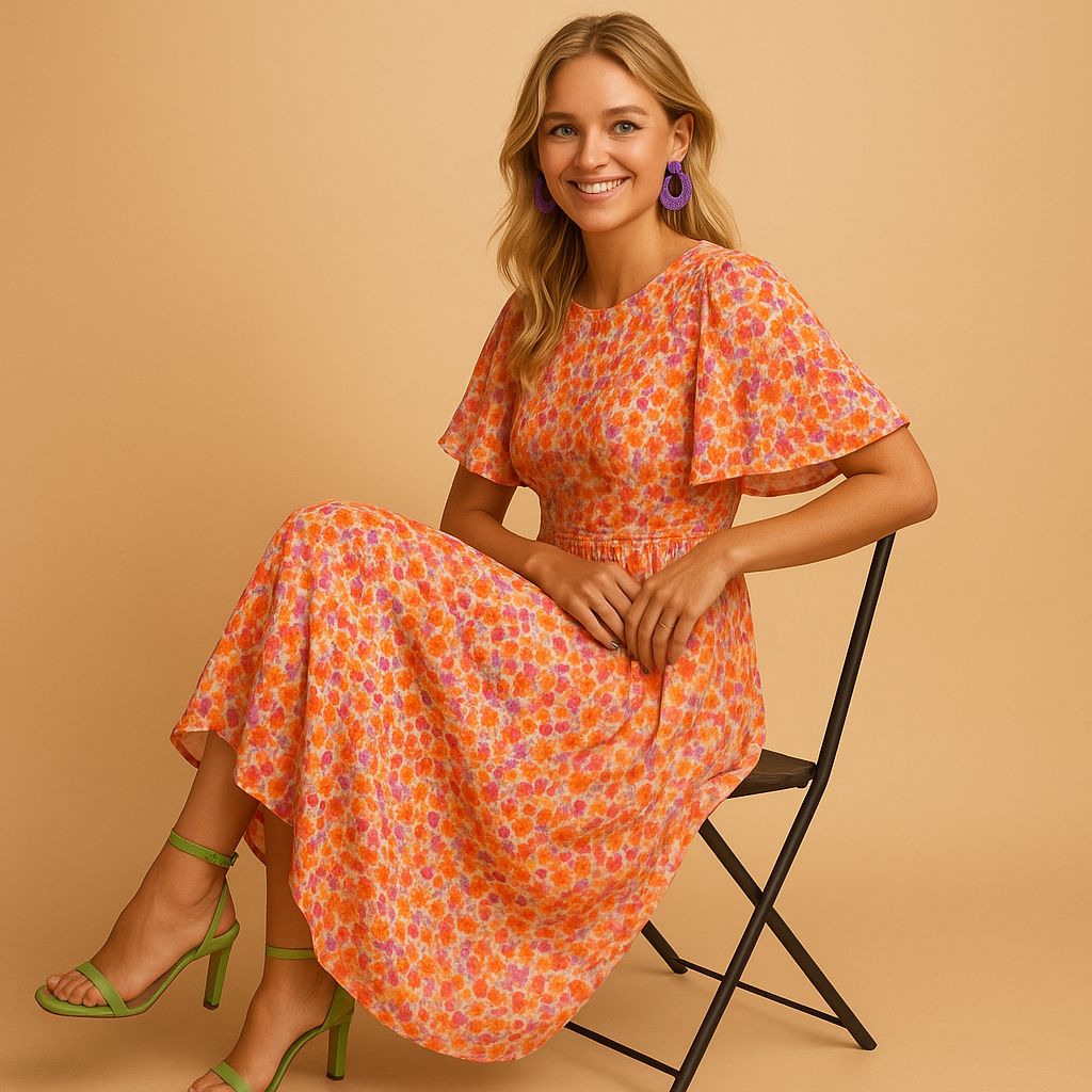 Women’s floral maxi summer dress with V-neck and flowing silhouette, ideal for holidays, warm evenings, and casual or chic summer styling.