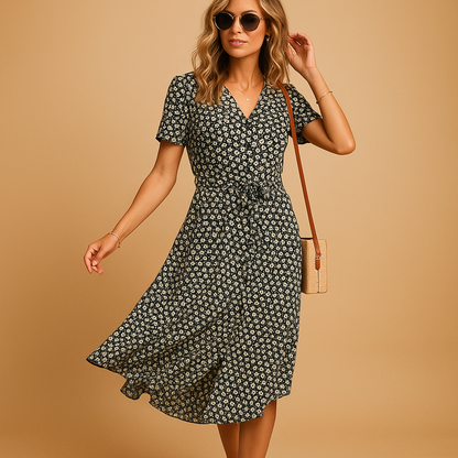 Pretty Women's Midi Dress with Short Sleeves - VibreMode