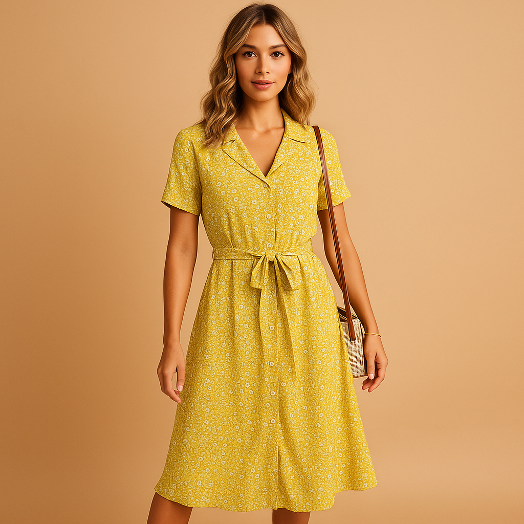 Women’s floral print midi dress with short sleeves and flattering fit, perfect for summer outings, casual wear, vacations, and stylish warm weather looks.