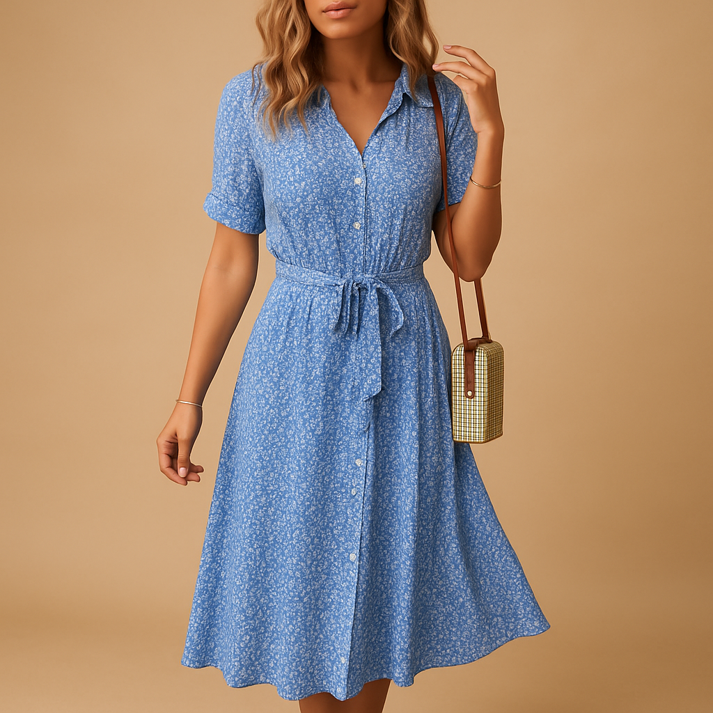 Women’s floral print midi dress with short sleeves and flattering fit, perfect for summer outings, casual wear, vacations, and stylish warm weather looks.
