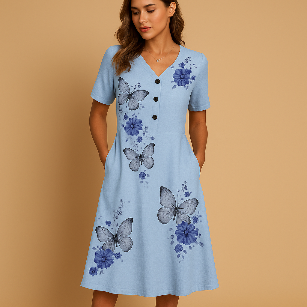 Women’s floral summer dress with airy fit and feminine design, perfect for casual summer days, garden parties, and stylish warm-weather outfits.