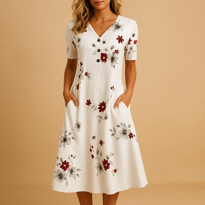 Women’s floral summer dress with airy fit and feminine design, perfect for casual summer days, garden parties, and stylish warm-weather outfits.