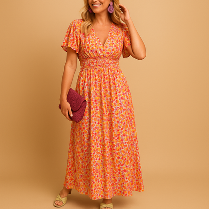 Women's Floral V-Neck Maxi Summer Dress - VibreMode