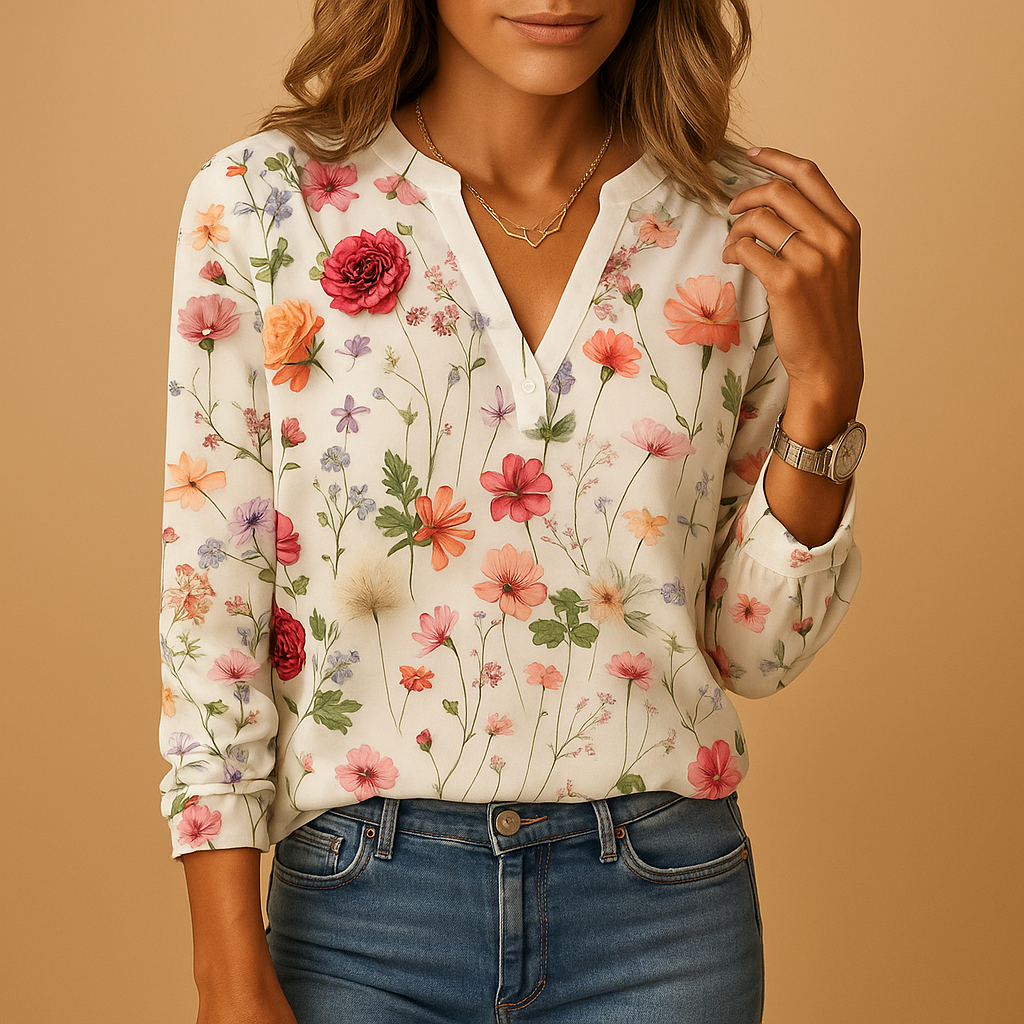 Pretty Women's Long Sleeve Floral Blouse - VibreMode